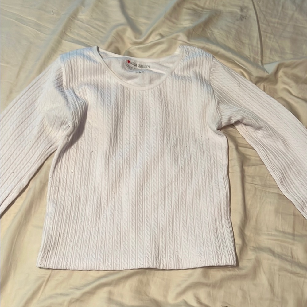 Ribbed White Long Sleeve Blouse